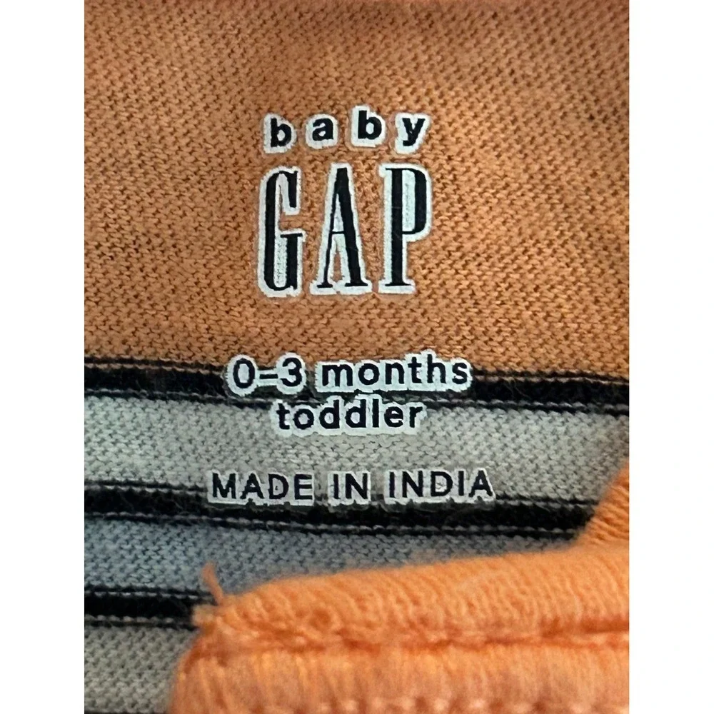 Baby Gap Orange Striped Short Sleeve Henley T-Shirt 0-3 Months (1267)